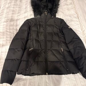 Calvin Klein Black Puffer Jacket with Faux Fur Trim
